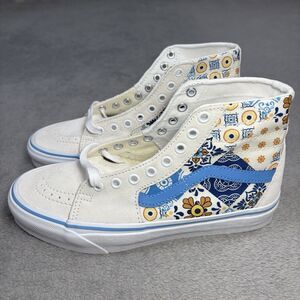 Vans SK8-Hi Paisley Patchwork Skate Shoes Sneaker Cream Blue Women's 9 Men's 7.5